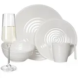moritz Melamin Geschirr-Set 4 Personen Crema Design 16 Teilig + Milano Gläser Champagner-Gläser Flûtes Tafelgeschirr Picknick BBQ Kochgeschirr