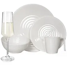 moritz Melamin Geschirr-Set 4 Personen Crema Design 16 Teilig + Milano Gläser Champagner-Gläser Flûtes Tafelgeschirr Picknick BBQ Kochgeschirr