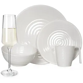 moritz Melamin Geschirr-Set 4 Personen Crema Design 16 Teilig + Milano Gläser Champagner-Gläser Flûtes Tafelgeschirr Picknick BBQ Kochgeschirr