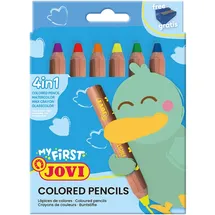 Jovi MY FIRST Buntstifte im Kartonetui, 6 Malstifte 4 in 1 in sortierten Farben inklusive 1 Spitzer