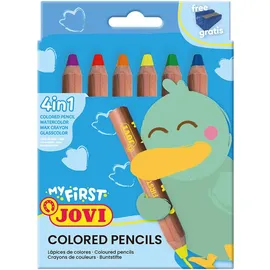Jovi MY FIRST Buntstifte im Kartonetui, 6 Malstifte 4 in 1 in sortierten Farben inklusive 1 Spitzer