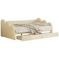 Tongtong Schlafsofa Polsterbett mit Rückenlehne und Armlehnen mit 2 Ablagefächern,90*200cm, Multifunktionsbett, Kinderbett, Jugendgästebett, Grau/Beige/Rosa beige