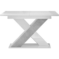 MIRJAN24 Esstisch Xao, Ausziehbarer Tisch, Einlegeplatte befindet sich unter der Tischplatte, 120-160x90x75 cm (Farbe: Weiß Hochglanz / Beton)