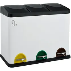 SVITA TC3X15 Mülleimer Papierkorb pulverbeschichteter Stahl Treteimer Abfalleimer Recycling 45L Weiß