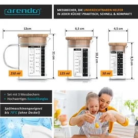 Arendo Messkrug Set 50, 125, 250 ml, Glas, luftdicht, mit Deckel