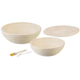 Rosenstein & Söhne 2er-Set Gärkörbe, Ø 25 & 30 cm, Abdecktücher, Gabel, Reinigungspinsel