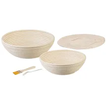 Rosenstein & Söhne 2er-Set Gärkörbe, Ø 25 & 30 cm, Abdecktücher, Gabel, Reinigungspinsel