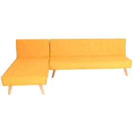 Mendler Ecksofa HWC-K38, Sofa Klappsofa, Liegefläche links/rechts, Stoff/Textil Massivholz MVG zertifiziert 256cm ~ gelb