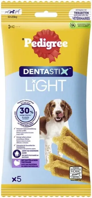 PEDIGREE DENTASTIX LIGHT für mittelgroße Hunde - 6 x 5 Stück - Hunde Zahnpflege-Snack