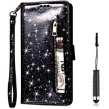 [NO für P20] Vectady für Huawei P20 Pro Hülle, Lederhülle Schutzhülle Tasche Leder Handyhülle Handytasche Case Glitzer Hüllen mit Kartenfach Leder Cover Ledertasche für Huawei P20 Pro - Schwarz