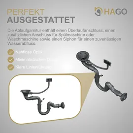 Hago Edelstahl 50 x 40 mm Einbauspüle Anthrazit Handbetätigung 500 x 400 mm