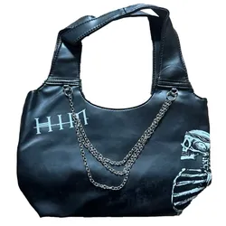 HIM Punkrock-Band Schulter-Tasche Damen Handtasche mit breitem Riemen LB103930HIM0 Schwarz/Grau - One-Size