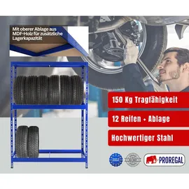 Proregal Reifenregal Tiger HxBxT 180x130x50cm | bis zu 12 Reifen | mit Fachboden | Blau