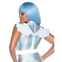 Leg Avenue Kostüm-Flügel Sexy Engel Gurt weiß, Pelzige Miniflügel an aufregenden Gurten weiß