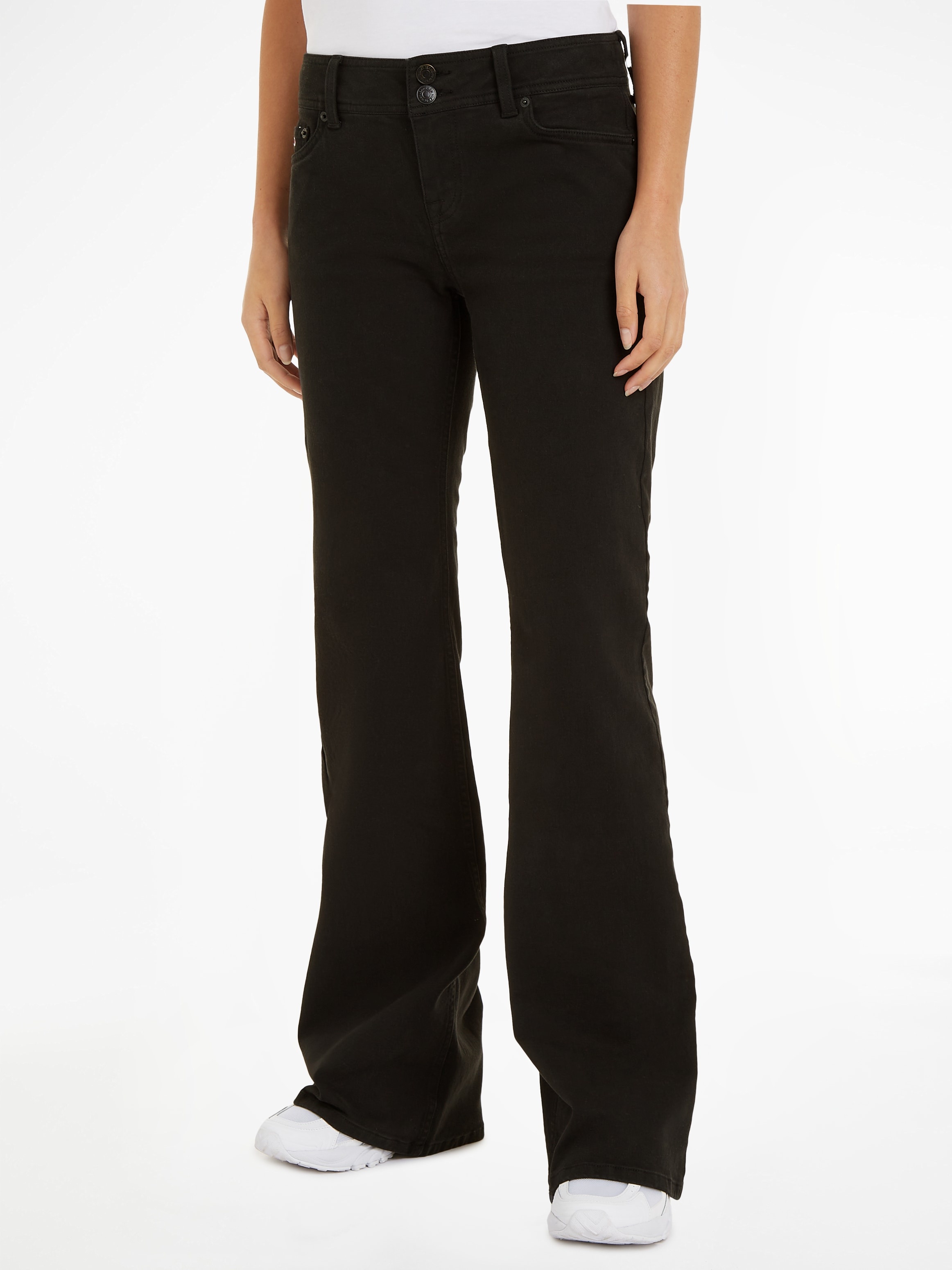 Webhose TOMMY JEANS "TJW GMD SOPHIE LW FLARE" Gr. 32, Länge 32, schwarz (black) Damen Hosen 5-Pocket-Jeans Stoffhosen