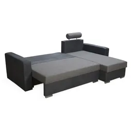 Fun Möbel Ecksofa Sofa NORA mit Schlaffunktion Grau / Grünbraun Ottomane Rechts - Schwarz