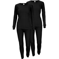 Thermounterwäsche Damen 2er Set | Hemd + Hose | Innenfleece | Schwarz XL