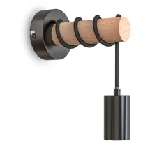 B.K.Licht Wandleuchte Metall schwarz,mit Holz,1xE27/max.60W