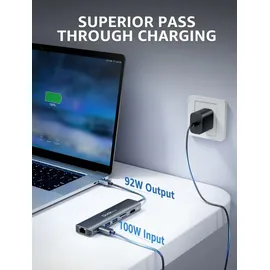 Dockteck USB C Hub Dockteck 7-in-1 Dock DD0003 USB C Adapter, Ethernet LAN RJ45, 4K 60Hz HDMI, 100W Power Delivery, 2 USB 3.0 Ports und SD/microSD für iPhone 15 Pro MacBook M1, iPad Pro, Surface Pro und Mehr