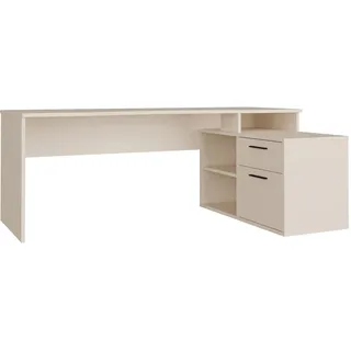 Forte TEZAUR Schreibtisch 200, moderner Schreibtisch in L-Form mit integriertem Schrank, Büro, Jugendzimmer, Holzwerkstoff, Kaschmir Beige, 200 cm breit x 75,7 cm hoch x 121,8 cm tief