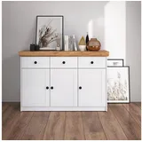 Homestyle4u Sideboard 122,5 x 82 x 42 cm Weiß / Eiche