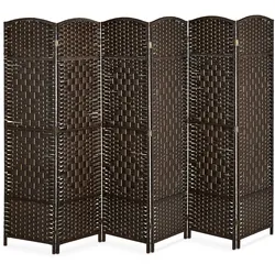 Relaxdays Paravent Raumteiler, HxB: 170x240 cm, faltbarer Raumtrenner, 6-teiliger Sichtschutz, Holz & Papierseil, braun