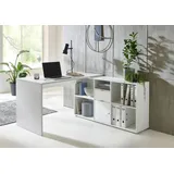 BMG Möbel Eckschreibtisch Lena abschließbarer Tür, Computertisch, Winkelschreibtisch, Homeoffice, Bürotisch, Germany (White)