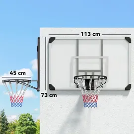 sportnow Basketballkorb Basketballbrett mit Korb Wandmontage für Outdoor, Stahl - Schwarz/Transparent/Weiß