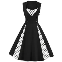 Axoe Damen 50er Jahre Cocktailkleid Rockabilly Elegantes Faltenrock Festliches Partykleider Vintage Kleid Audrey Hepburn Abendkleider mit Polka Dots Knielang, Schwarz-weiß, XL (44 EU) - XL