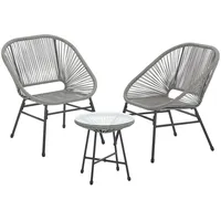 Svita Tulum Balkon-Möbel 3-tlg. Garten-Möbel Set Balkonstühle Mit Tisch Grau