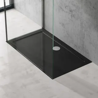 doporro Duschtasse Duschwanne 70x120x4 flach aus Acryl in schwarz Rechteckig DIN-Anschlüsse für bodenebene Montage geeignet Faro2 - doporro