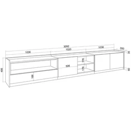 SKRAUT HOME Lowboard 310x50x37 cm Schwarz/Eiche Holzwerkstoff