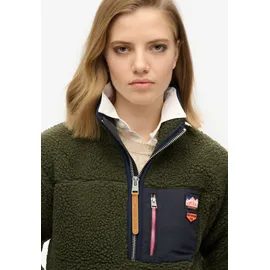 Superdry Damen. Vintage Retro halber Reißverschluss Fleece grün (L), Lässig, Polyester