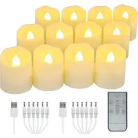 Set Mit 12 Wiederaufladbaren Led-teelichtern Mit Fernbedienung, Timer, Elektrisch Flackernder Flamme, Warmweiß