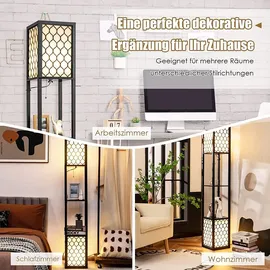 Costway Stehleuchte Regal 156 cm, Standleuchte Holz, E27 Stehlampe, Moderne Innenbeleuchtung mit 3-Ebenen, Regal-Stehleuchte mit Zugkette & Fußschalter, Bodenlampe für Schlafzimmer