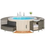 vidaXL Whirlpool-Umrandung Grau Poly Rattan und Massivholz Akazie