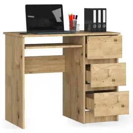 home collective Computertisch Bürotisch mit ausziehbarer Tastaturablage, Laminatplatte mit ABS-Kante, mit 3 Schubladen rechts, 90 x 50 x 77 cm, Artisan Eiche