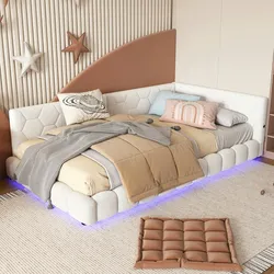 Merax 90*200cm Schlafsofa, 16 Farben Umgebungslicht, USB-Anschluss, Bequemes Material, Weiß