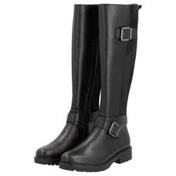 Stiefel REMONTE "Elisabeth Hurley-Collection", Damen, Gr. 42, Normalschaft, schwarz, Leder, Lederimitat, Elastischer Einsatz, unifarben, klassisch, Schuhe, Blockabsatz, Herbstmode, Langschaftstiefel mit Innenreißverschluss