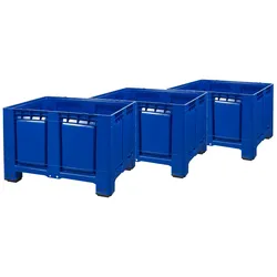3 Stück Palettenboxen LxBxH: 1200 x 1000 x 790 mm geschlossen mit 4 Füße in blau