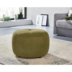 Hocker INOSIGN "Lounis", grün (oliv), H:44cm T:63cm, Chenille (100% Polyester), Struktur (100% Polyester), Soft clean (98% Polyester 2% Polyamid), Hocker, Rundhocker in 2 Größen,, "Soft clean" für leichte Reinigung mit Wasser