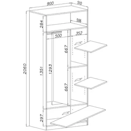 marmex möbel Offener Kleiderschrank TRES 90 x 206 x 51 cm Beige