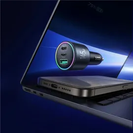 Joyroom JR-CCN07 145W KFZ-Ladegerät 2xUSB-C USB-A mit 100W USB-C Kabel grau/schwarz