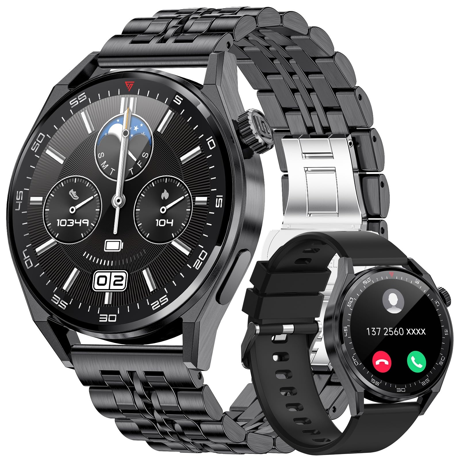 LIGE Smart Watch mit Telefonfunktion, Fitness Tracker mit Herzfrequenzmonitor,Schlafmonitor,100+Sportmodi,IP68 Wasserdicht Sportuhr,1.39" HD Edelstahl Smartwatch Herren für Android iOS,Schwarz