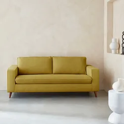 Schlafsofa 3-Sitzer senffarben mit 12cm dicken Matratze, hergestellt in Frankreich