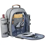 Sunflora Picknick Rucksack Set 2 Personen mit Isoliertem Kühlung und Decke, Picknickkorb 2 Personen für Familie Camping Outdoor(Grau)