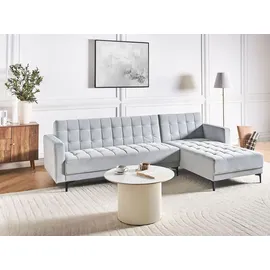 Beliani 4-Sitzer Ecksofa Links Hellgrau Samt Gesteppt L-förmig mit Schlaffunktion Schwarzen Metallbeinen Modern Glamourös Modulsofa Schlafsofa
