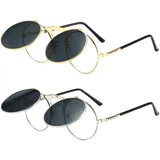 UILYNIU 2 Paar Aufklappbare Steampunk Sonnenbrille, Retro Kleine Runde Sonnenbrille für Männer Frauen, Hippie Brille Klassische Rave Hippie Kostüm Brille Herren Damen Vintage Sonnenbrille (2PCS)