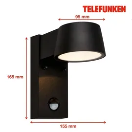 Telefunken Außenleuchte Aluminium, Glas, Metall 16,5x9,5x15,5 cm inkl. Bewegungsmelder schwarz