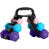 sportnow Hantel Set 6 Kurzhanteln 2 x 1 kg, 2 x 3 kg, 2 x 5 kg mit Klappbarem Hantelständer mehrfarbig